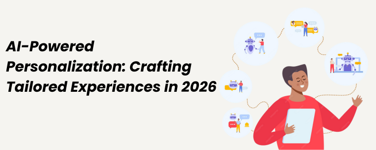 Person using AI tools to create personalized digital marketing experiences in 2026.