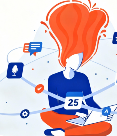 showing digital marketing trends 2026 with person using laptop and social media icons