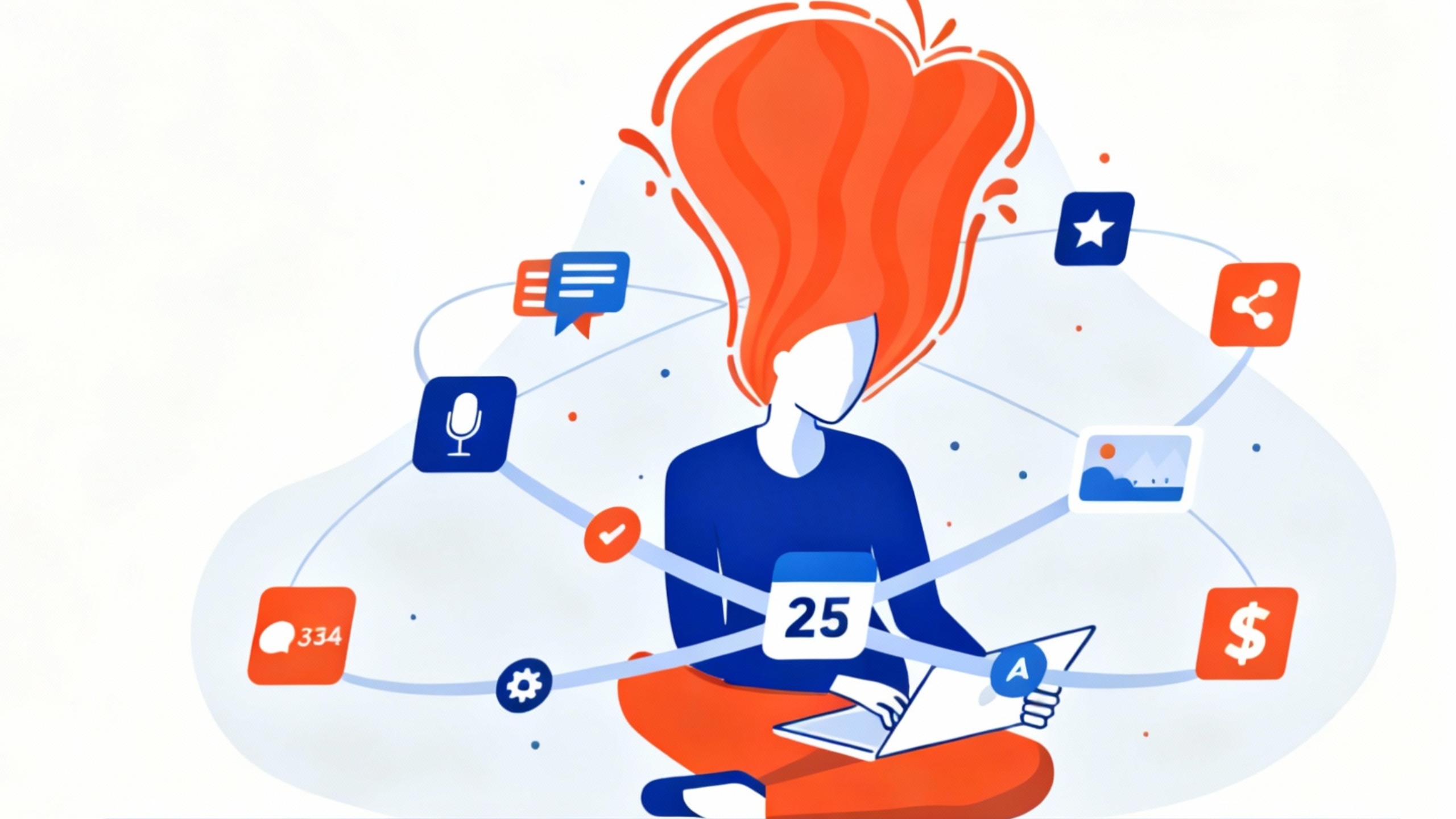 showing digital marketing trends 2026 with person using laptop and social media icons