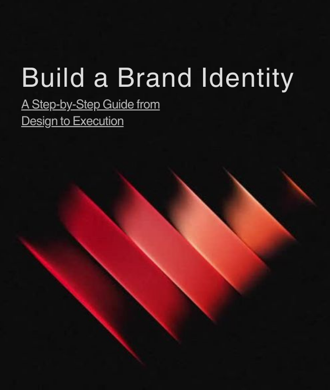 Creative banner showing abstract design elements with text about building a brand identity step by step from design to execution